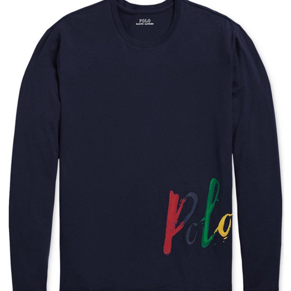Polo by Ralph Lauren Navy Long Sleeve Tee with Multi-Color Script